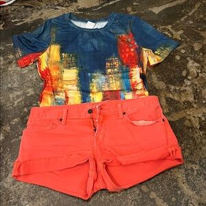 Lucky Brand Women's Coral-Red Denim Cutoff Shorts